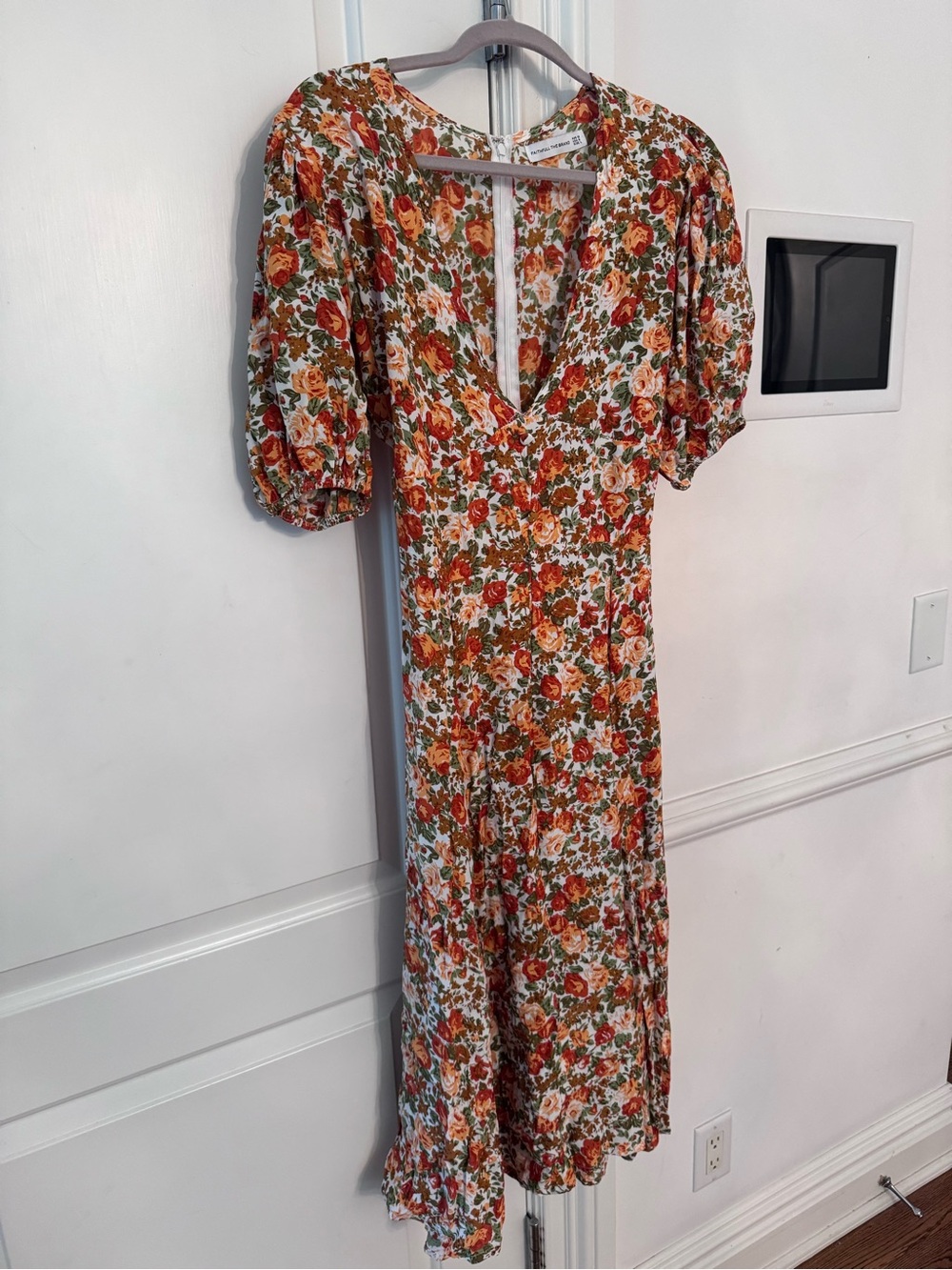 Faithfull the Brand Floral Midi Dress - Rust & Olive Rose Print